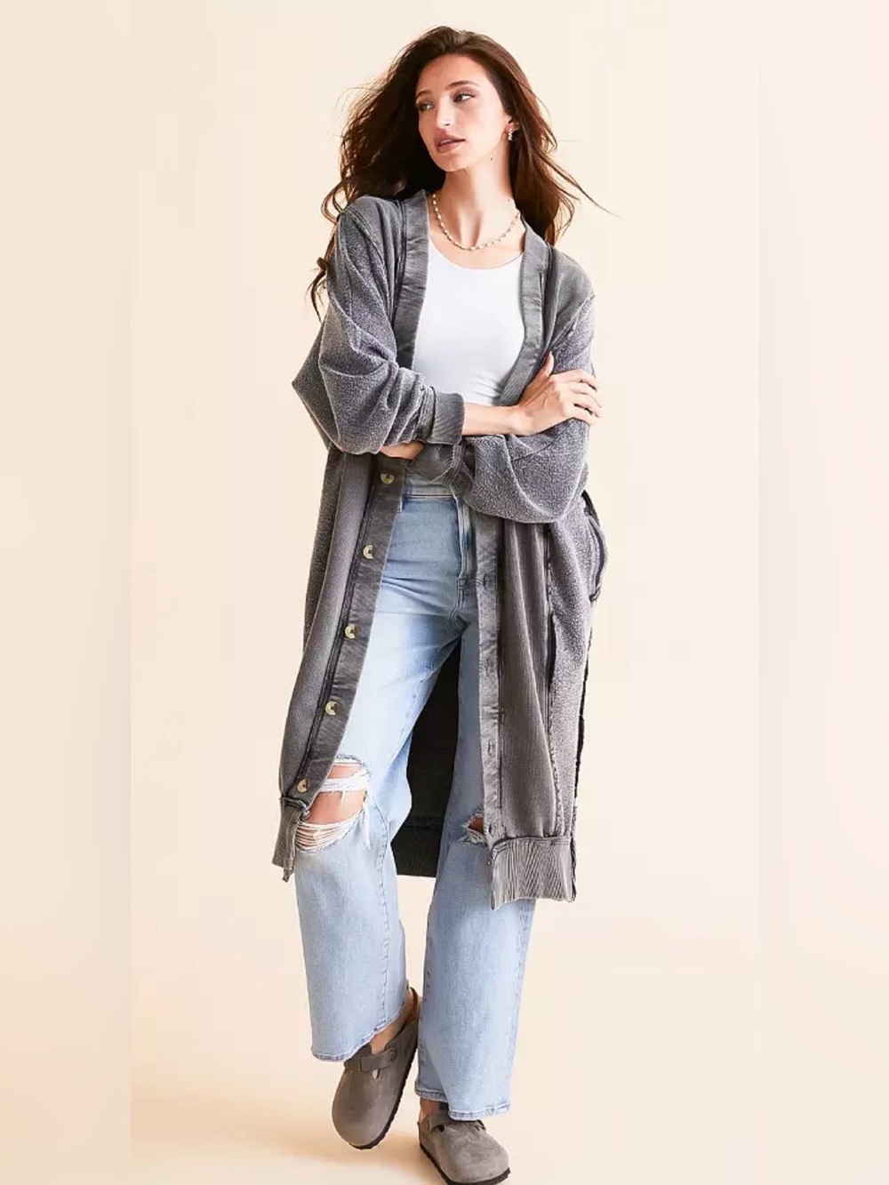 Free People Washed Black Dreamy Blue Cardi